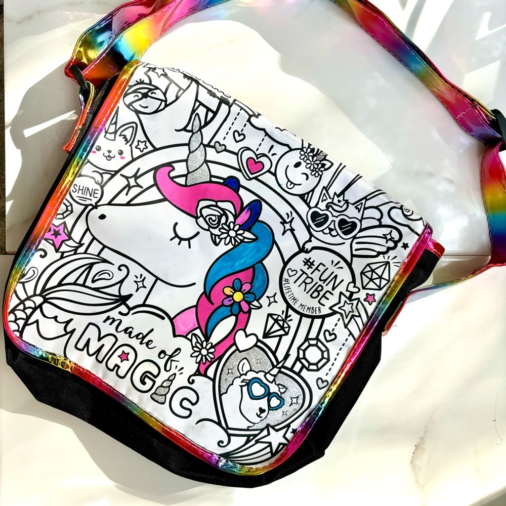 Just My Style Color Your Own Unicorn- Doodle Messenger Bag w/ Adjustable Strap